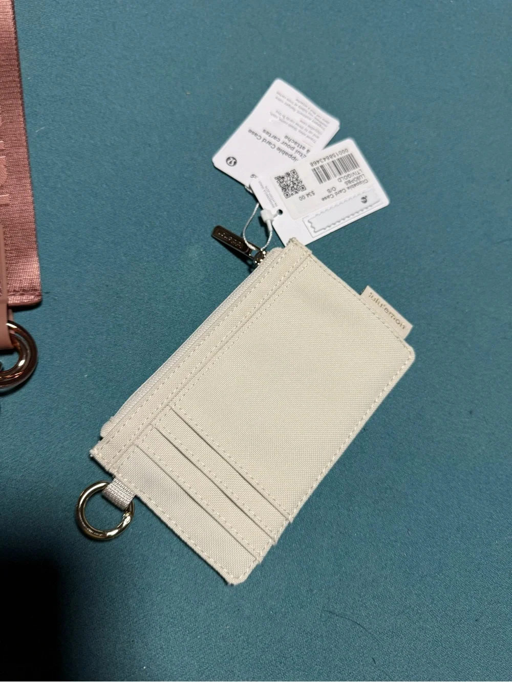 Lululemon Cream Card Holder with Zipper and Key Ring